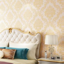 9.5m Luxury 3D Embossed Damask Non-Woven Wallpaper Roll European Bedroom Living Room Tv Background Wallpaper Gold Home Decor