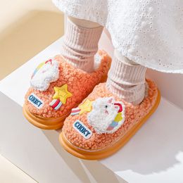 Children Winter Soft Plush Fluffy Slippers For Home Kids Girls Boy Flat Shoes Warm Room Cute House Fur Unicorn Slippers Toddler