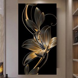 Large Gold and Black Lily 5D full drill DIY Diamond Embroidery Mosaic Kit Flowers Picture Crystal Diamond Painting S213