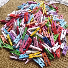 50pcs Colourful Mini Wooden Clothes Photo Bags Pegs Pin Clothespin Craft Clips