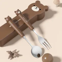 Dinnerware Sets Cute Portable Bear & Stainless Steel Cutlery Set