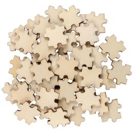 50PCS Unfinished Wooden Puzzle Square Chips Wood Pieces Cutouts Ornaments for Crafts Supplies Engraving Carving Decor