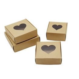 50Pcs Heart-shaped Kraft Paper Window Packaging Box Valentine's Day Wedding Souvenir Candy Paper Gift Box 11 sizes