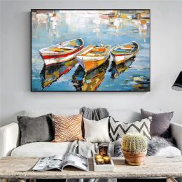 Classic Boats Oil Canvas Painting Sea Landscape Posters and Prints Wall Art Picture for Living Room Home Decor Cuadros