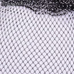 JUNAO 1 Meter Clear Glass Crystals Black Rhinestones Fabric Crystal Mesh Trim Elastic Net Strass Appliques for DIY Crafts