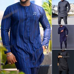 2Pc Luxury African Traditional Mens Clothing Elegant Full Suits Male Pant Sets To Dress Native Outfit Ethnic Dashiki Kaftan 240401