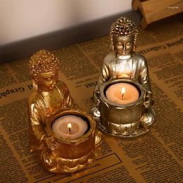 Candle Holders Buddha Statue Holder Tealight Meditating Sculpture Desktop Home Decor Crafts Garden Figurine Mantelpiece