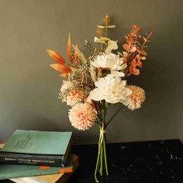 Newlyweds-False Flower Bouquet, Dandelion, Peony, Hybrid, Wedding, Green Plant, Home Decoration, High Quality, INS