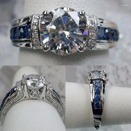 Wedding Rings Huitan Noble Women's For Brilliant White/Blue CZ Ly Designed Female Anniversary Party Statement Jewellery