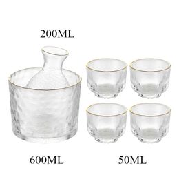 Japanese Sake Set Hammer Pattern Glass Gold Rimmed Cup Wine Warmer Korean Soju Cup Tequila Pot Whisky Cup Domestic Wine Set