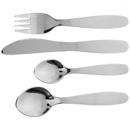 Dinnerware Sets Tableware Baby Spoons Kids Kit Children Stainless Steel Silverware 4 Piece Set Flatware Toddler Western