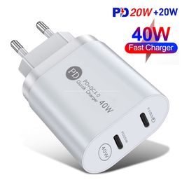 40W PD+QC3.0 Quick Charger Dual Ports Type-C Fast Charging Adapter Mobile Phone Travel Charger for iphone 13 12 Xiaomi Tablets