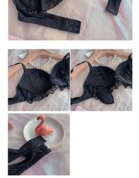 Girls Deep V Big Steel Ring Black Bra Set Sexy Thin Cup Mesh With Steel Ring Ladies Underwear Lingerie Panty