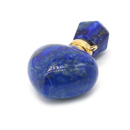 New Natural Gemstone Lapis Lazuli Perfume Bottle Heart Pendant Diffuser Used for Necklace Jewellery Making Women's Gift 23x36x11mm