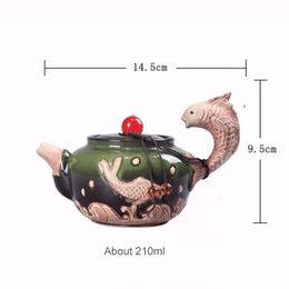 Ceramic glaze Ceramic Teapot Red art agate tea pot 3D carp Flower Puer Tea Pot 210ml Porcelain Kungfu Teaware bottle