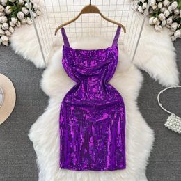Casual Dresses Summer Fashion Spicy Girls Jump Disc Sparkling Suspended Dress For Night Club Women Waist Slimming Mini Short Sequin Sling