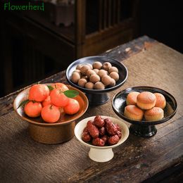 Retro Desserts Snacks Tea Tray Fruit Tray Ceramic High-footed Refreshment Plate Japanese Fruit Plate Teaware Kung Fu Tea Set