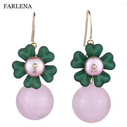 Dangle Earrings FARLENA Jewellery Handmade Natural Stone Flower Drop With Freshwater Pearls Vintage Ethnic Pink Crystal Girl