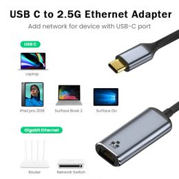 Cards TypeC To RJ45 Network Card 2500Mbps TypeC To 2.5G Ethernet Adapter High Speed Builtin Power Indicator for Laptop PC Notebook