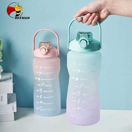 Mugs Drinking Bottles 2 Litre Time Marker Straw Leakproof Durable Water Bottle Tumbler Sports Gym Reusable Water Jug Portable Cup 240410