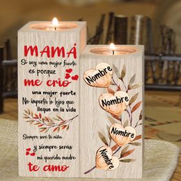 Personalised Wooden Candle Holder - To My Mother-2piece Wooden Candlestick Family Tree Name Custom Gift For Mom Grandma
