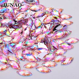 JUNAO 500Pcs 7*15mm Pink AB Sewing Crystal Rhinestone Applique Flat Back Horse Eye Acrylic Crystal Stones Sewn Strass For Crafts