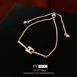 Real Gold Electroplated Zircon Letter Pull-out Simple Fashionable, Versatile Bracelet, Internet Famous, Light , and High-end Feel Bracelet