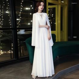 Party Dresses White O-Neck Evening Dress Empire Full Sleeves Zipper Back Pleat A-Line Floor-Length Fashion Woman Formal Gowns A839