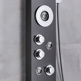 Black Bronze Bathroom Waterfall Rain ShowerPanel Wall-mounted Surface Polishing Multi-mode Water Outlet Shower System