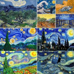 Van Gogh Famous Paintings Printed Canvas Cross Stitch Embroidery Set Sewing Handicraft Handmade Painting Mulina Needle Package