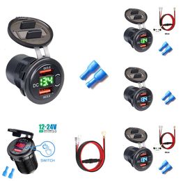 New Type Usb Charger 12V/24V Dual USB Outlet PD3.0 QC3.0 Car Socket with LED Voltmeter and On/off Switch Fast C