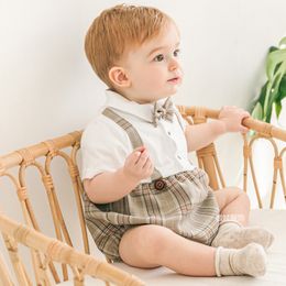 Summer Spanish Baby Boys Clothes Romper Infant Toddler Boys Girls Plaid Jumpsuit Overall Short Sleeve Newborn Rompers Outfits