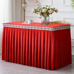 One Piece Pleated Flannel Hotel Table Skirt With Table Cloth Table Cover Wedding Party Banquet Decor