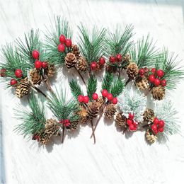 Artificial DIY Pine Needle Branch Christmas Tree Layout Christmas Cranberry Pine Cone Holiday Gift Box Bouquet Decoration