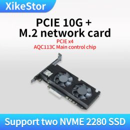 Cards PCIE 10G Network Card with 2 M.2 NVME SSD 2280 Slot AQC113C Main Control Chip for Laptop PC Sever 10g M2 NVME Card