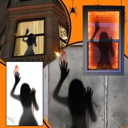 Halloween Wall Stickers Ghost Decorations Self Adhesive Horror Blood Fingerprints Ghost Door Stickers Window Glass Sticker