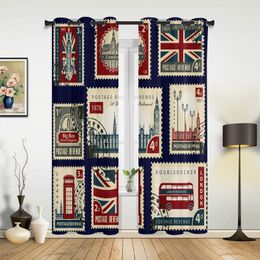 Retro Stamps English Style Modern Curtains for Living Room Luxury Window Curtain Home Decor Printed Hotel Drapes for Bedroom