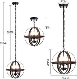 Ganeed Pendant Indoor Light Creative Metal Round Vintage Hanging Lamp Retro Chandelier Spherical Chain Fixture Chrome-C