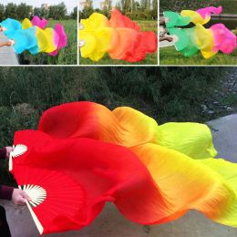 1.5m Silk Belly Dance Silk Fans Handmade Dyed Silk Belly Dance Long Fan Chinese Dance Fans Veil Colorful