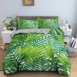 Tropical Plant Bedding Set Green Leaves Duvet Cover with Zipper Closure Comforter Cover Queen King Full Polyester Quilt Cover