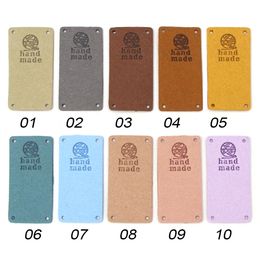 20Pcs Handmade Label PU&Fiber Leather Labels Sewing Tags For Hats Knitted Decorative Clothes Gift Bag Garment Accessories2.5*5CM