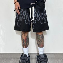 Men's Shorts American Sports Summer Hip Hop High Street Flame Graphic Fashionable Clothing Loose Oversized Pants