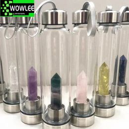 Water Bottle Natural Crystal Point Healing Obelisk Wand Elixir Quartz To Heals Energy St Glass