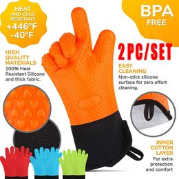 1-2Pcs Silicone Heat-Resistant Gloves Cooking Barbecue Gants Silicone Kitchen Microwave Mittens Grill Oven Anti-Scalding Mitts