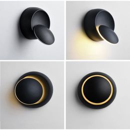 Indoor LED Wall Lamps 360 degree rotation adjustable bedside light white Black creative wall lamp Black modern aisle round210h