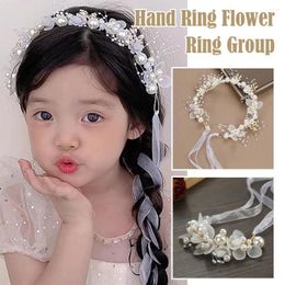 Hair Accessories Princess Flower Girl Headpiece Crystal Wedding Rhinestone Pearl Headband And Bracelet Set For Girls