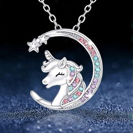 New Creative Unicorn Colorful Notched Half Round Horse Children's Necklace