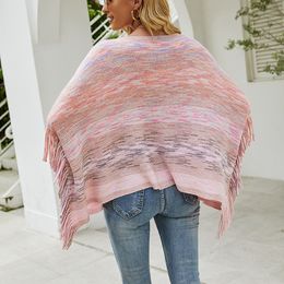 LOGAMI Colorful Shawl Cloak Ponchos and Capes Batwing Sleeve Oversized Fringed Coat Women