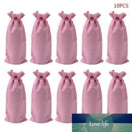 10pcs Rustic Linen Drawstring Champagne Red Wine Bottle Bag Gift Packaging Wrap314C