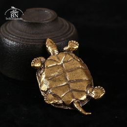 Retro Brass Sea Turtle Home Decor Ornaments Solid Copper Antique Animal Miniatures Figurines Crafts Office Desktop Decorations